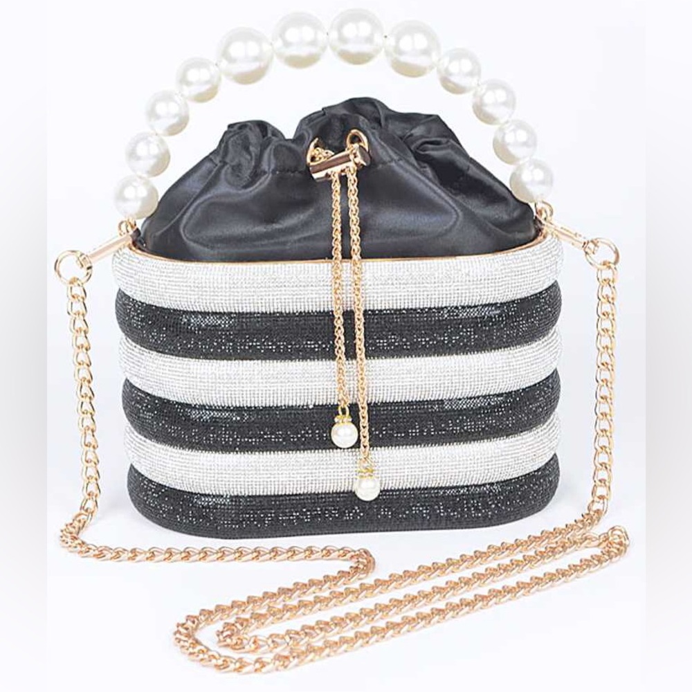Gold & Silver Rhinestone Weaved Basket Handbag